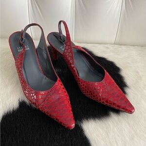 Stuart Weitzman Red Snakeskin Slingback Heels
